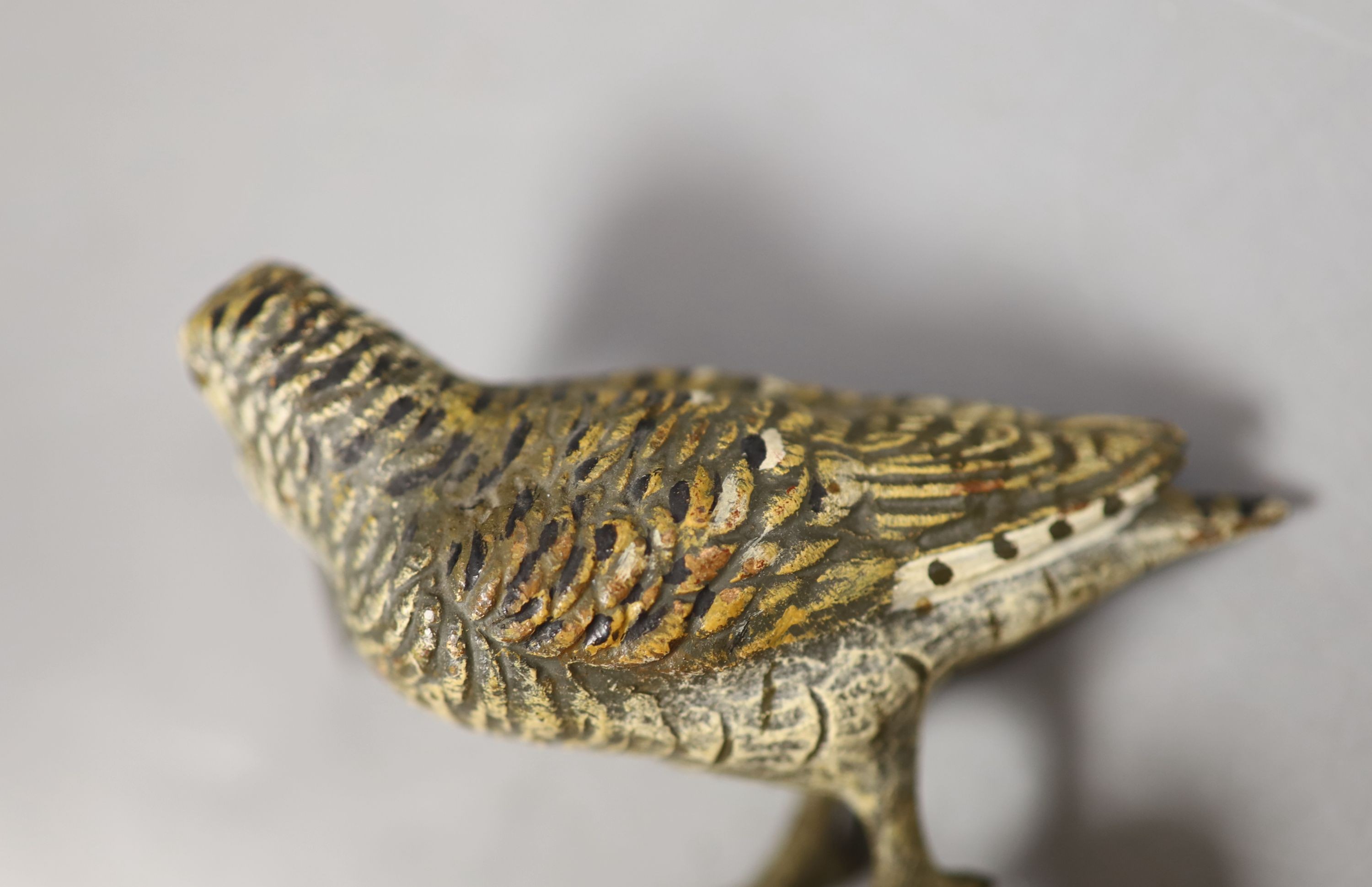 An Austrian cold painted bronze figure of a woodcock, 7.2 cm long